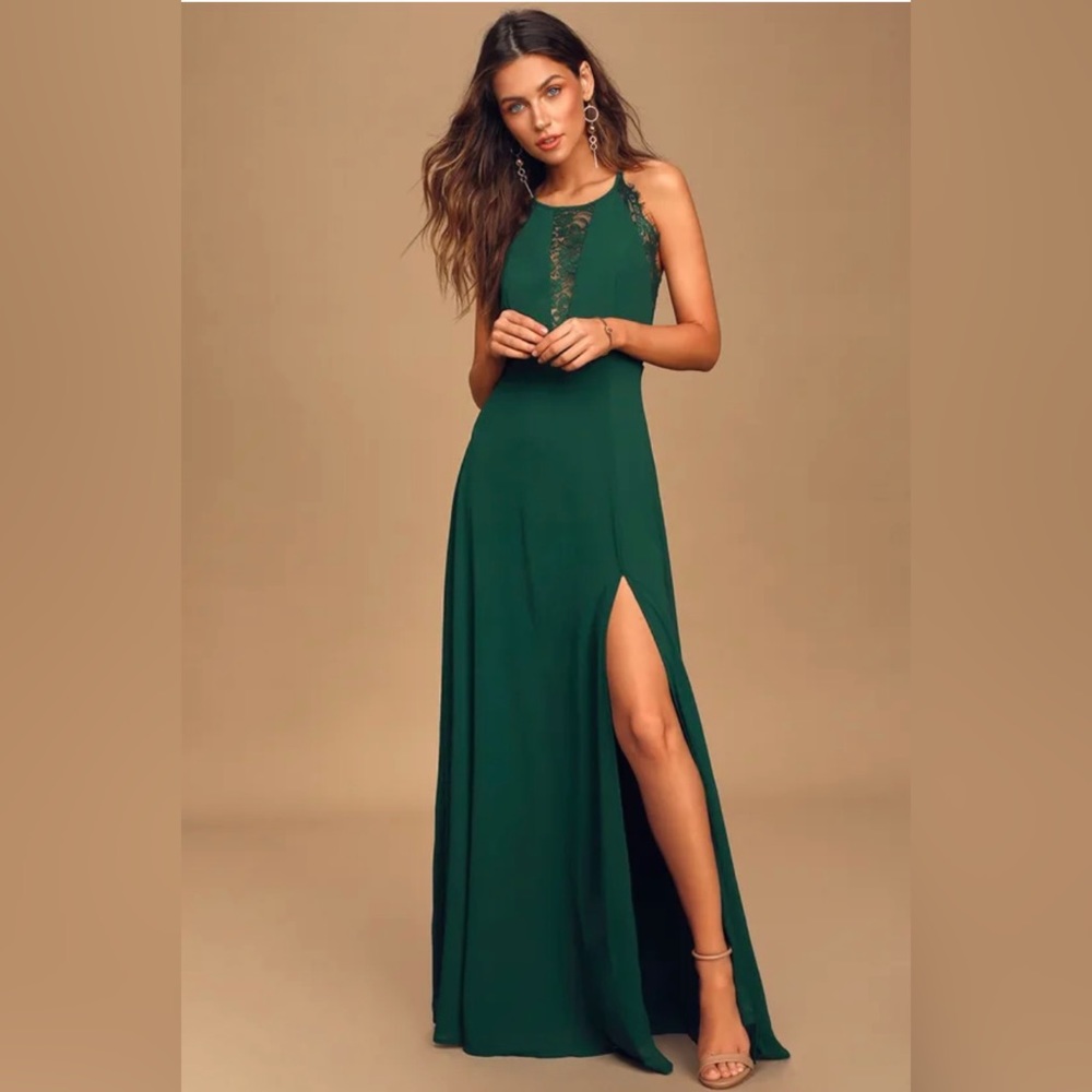 NWT Lulus Romantic Mood Hunter Green Lace Sleeveless Maxi Dress - XL